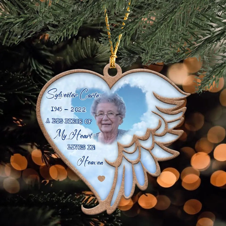 Personalized A Big Piece Of My Heart Lives In Heaven Memorial Wooden Ornament 2 Layer Printed TQTHN23693