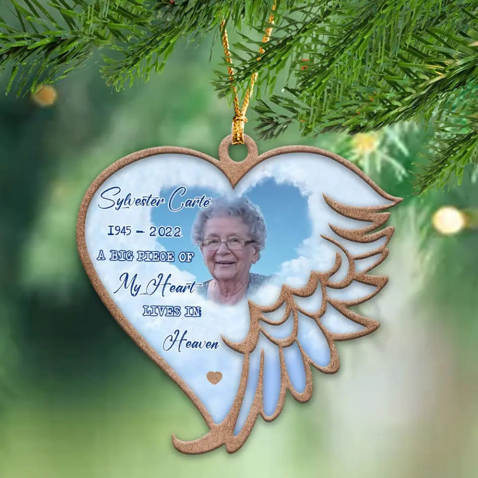 Personalized A Big Piece Of My Heart Lives In Heaven Memorial Wooden Ornament 2 Layer Printed TQTHN23693