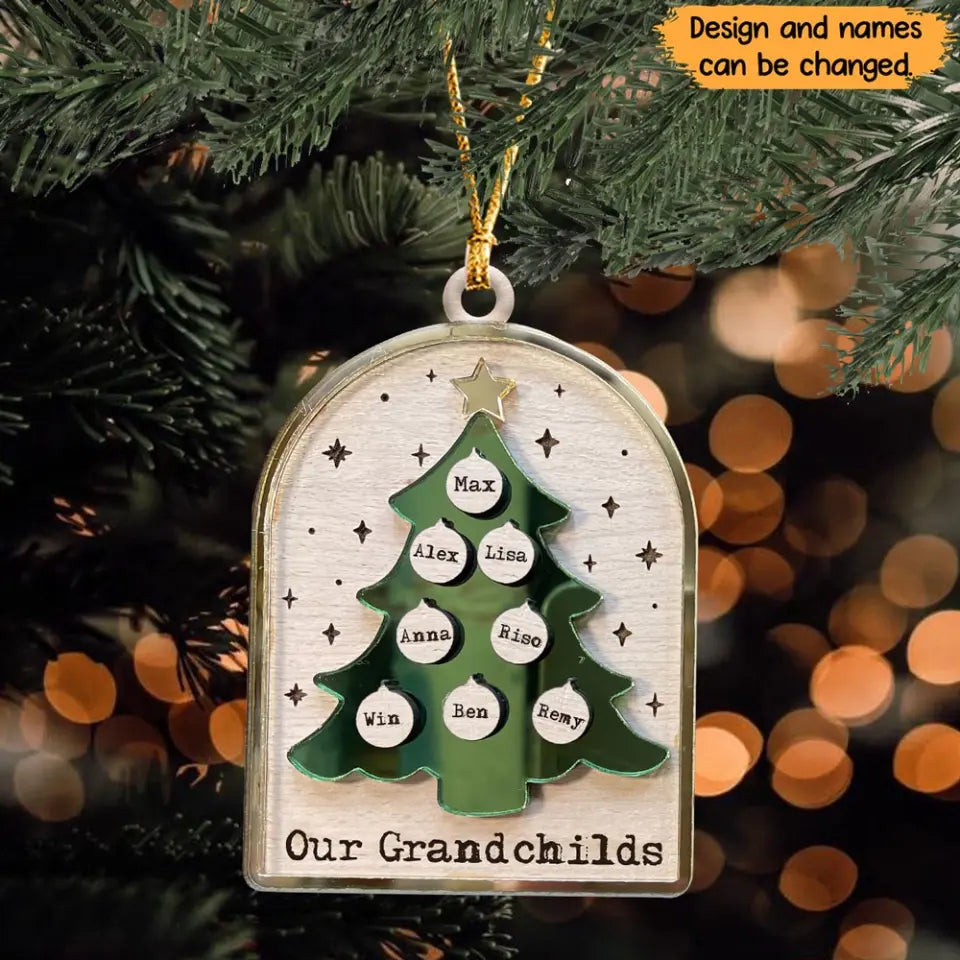 Personalized Christmas Tree Our Grandchilds Kid Names Wooden Ornament 2 Layer Printed HTHHN23697