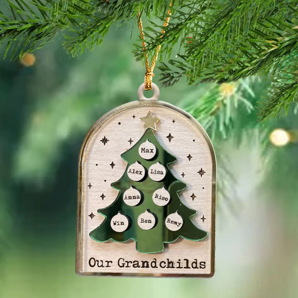 Personalized Christmas Tree Our Grandchilds Kid Names Wooden Ornament 2 Layer Printed HTHHN23697
