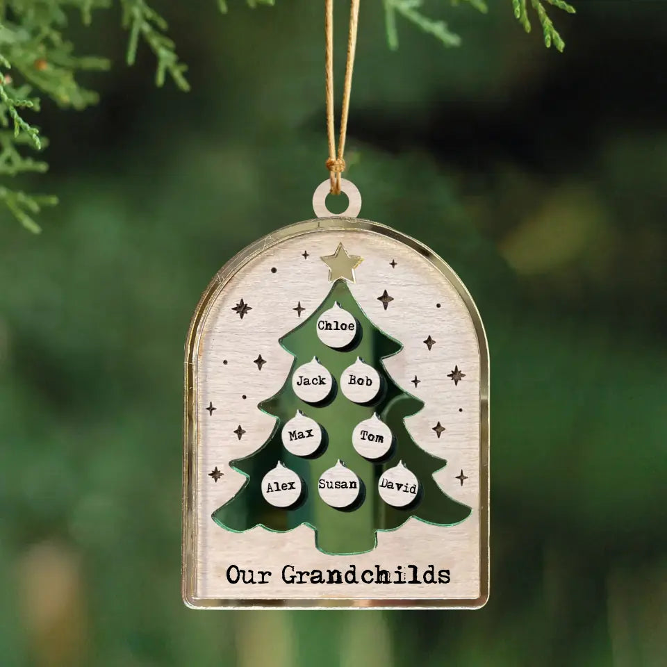 Personalized Christmas Tree Our Grandchilds Kid Names Wooden Ornament 2 Layer Printed HTHHN23697