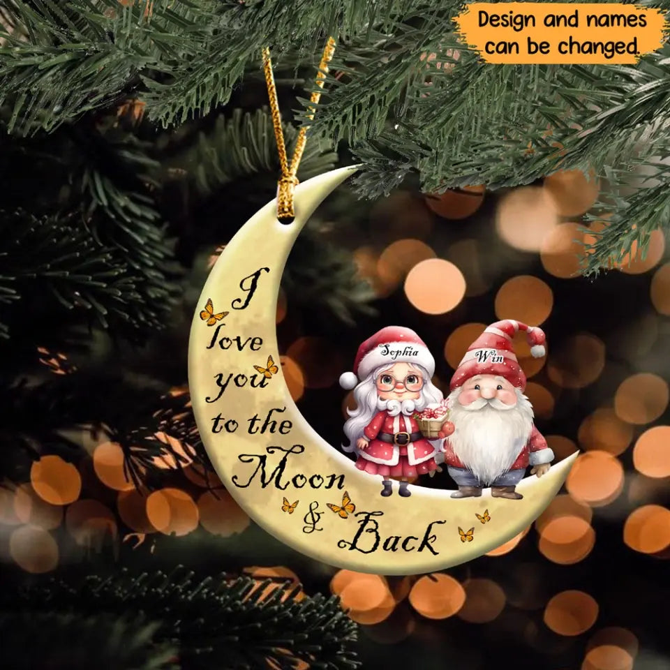 Personalized I Love You To The Moon & Back Santa Mrs Claus Crescent Moon Couple Gift Acrylic Ornament Printed MTHN23706
