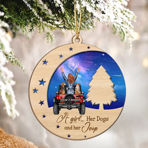 Personalized A Girl Her Dog & Her Jeep Wooden Ornament 2 Layer Printed PTN23712