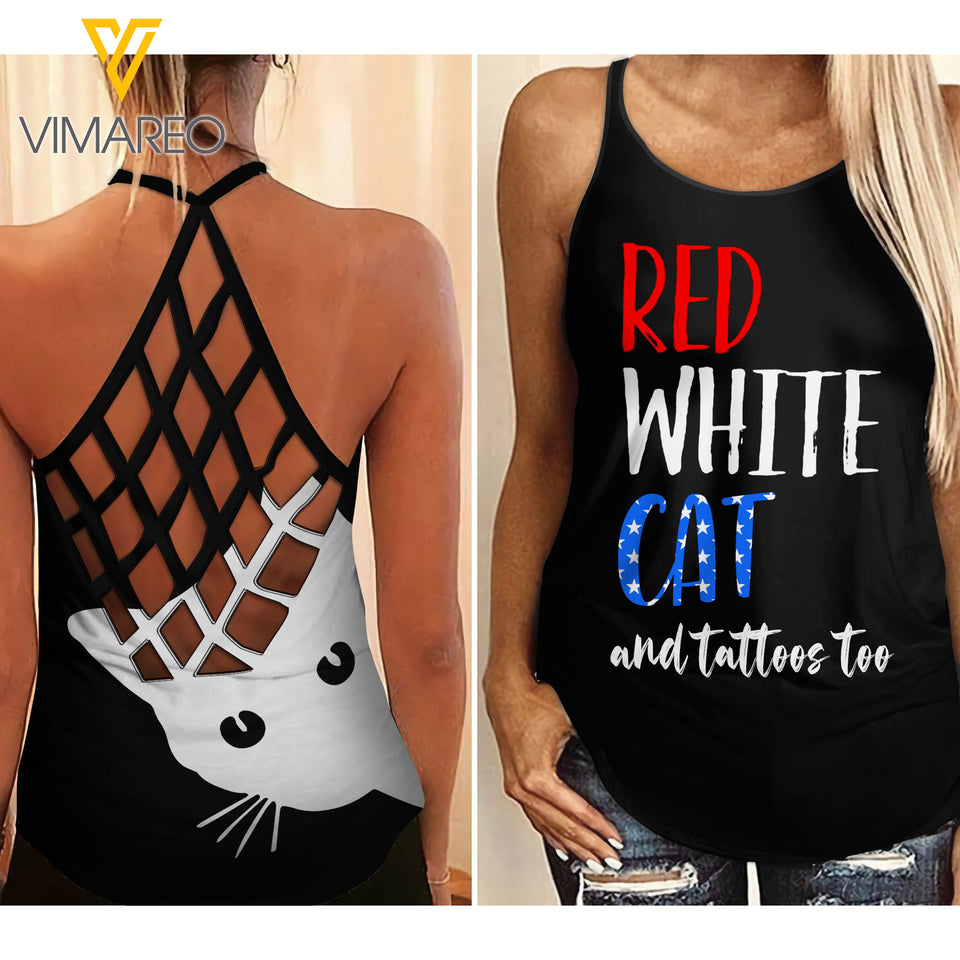 KA CAT RED BLUE  Criss-Cross Tank Top