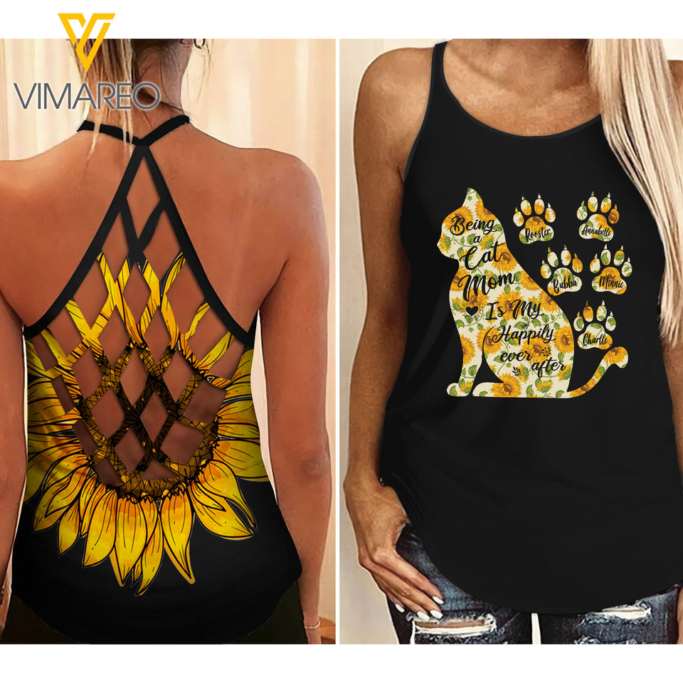 Cat SunflowerChild Criss-Cross Open Back Camisole Tank Top 3 style ZA1503
