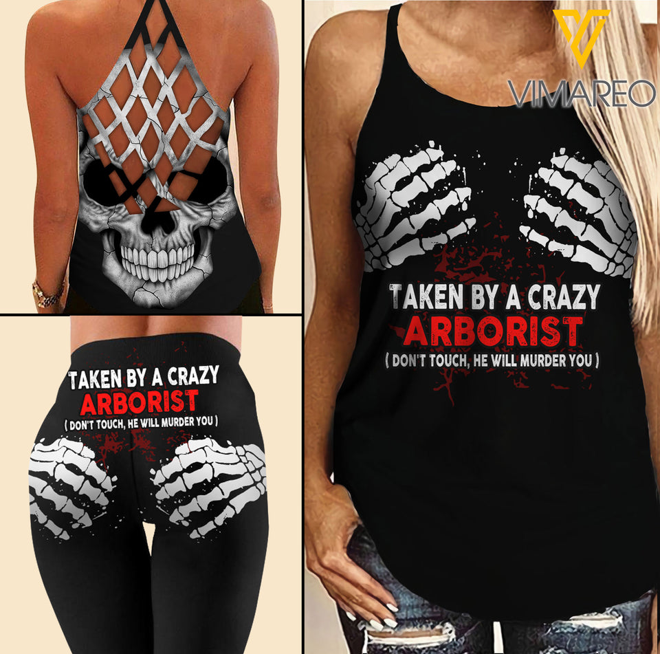 Taken by a crazy Arborist Criss-Cross Open Back Camisole Tank Top Legging