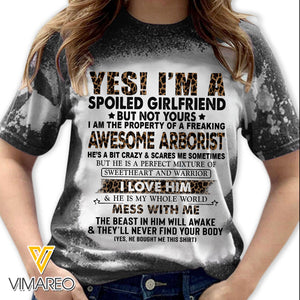 I'm The Property Of A Freaking Awesome Arborist Bleached Tshirt Printed SEP-MA20