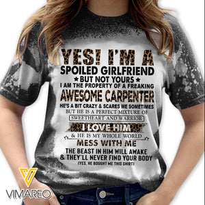 I'm The Property Of A Freaking Awesome Carpenter Bleached Tshirt Printed SEP-MA20