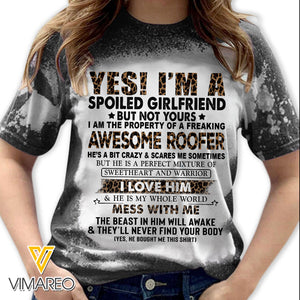 I'm The Property Of A Freaking Awesome Roofer Bleached Tshirt Printed SEP-MA20