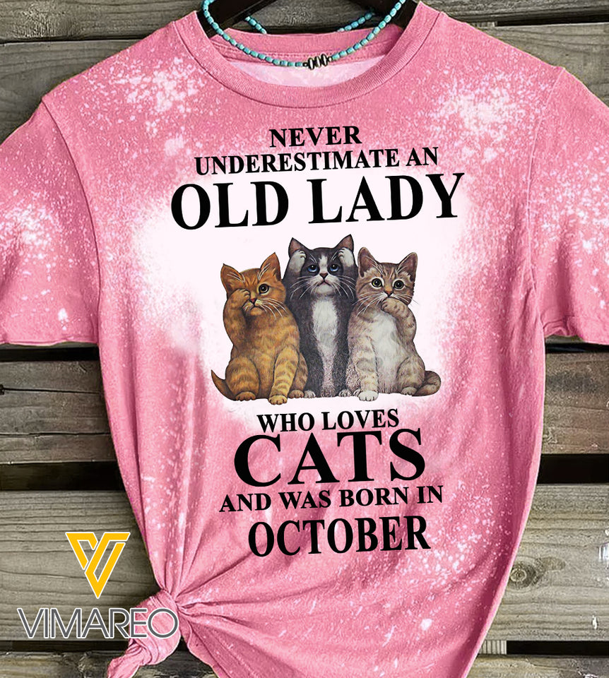 Love Cats and Was Born In October Bleached Tshirt Printed SEP-NL17