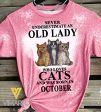 Love Cats and Was Born In October Bleached Tshirt Printed SEP-NL17