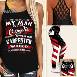 MY MAN IS CARPENTER Criss-Cross Open Back Camisole Tank Top/ Legging