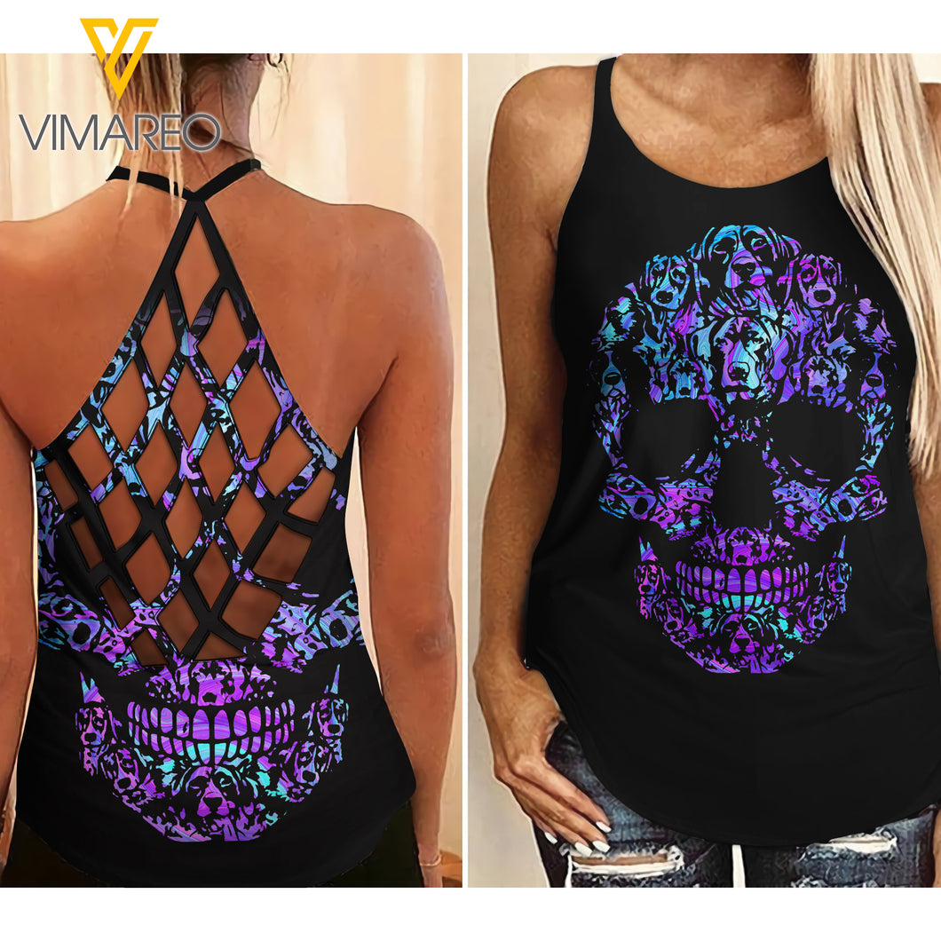 Shorthaired Pointer Dog Skull Criss-Cross Open Back Camisole Tank Top MQSEHR
