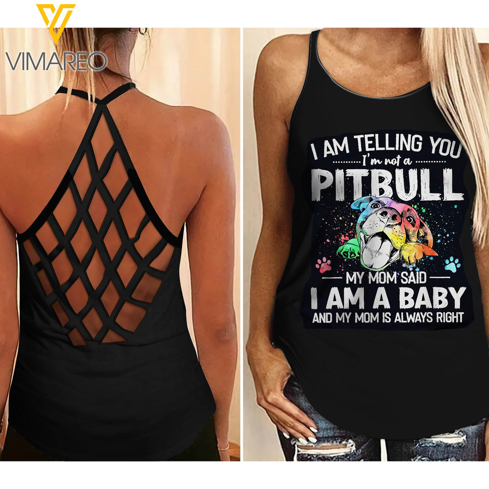 Pitbull girl Criss-Cross Open Back Camisole Tank Top 2904NGBMQ
