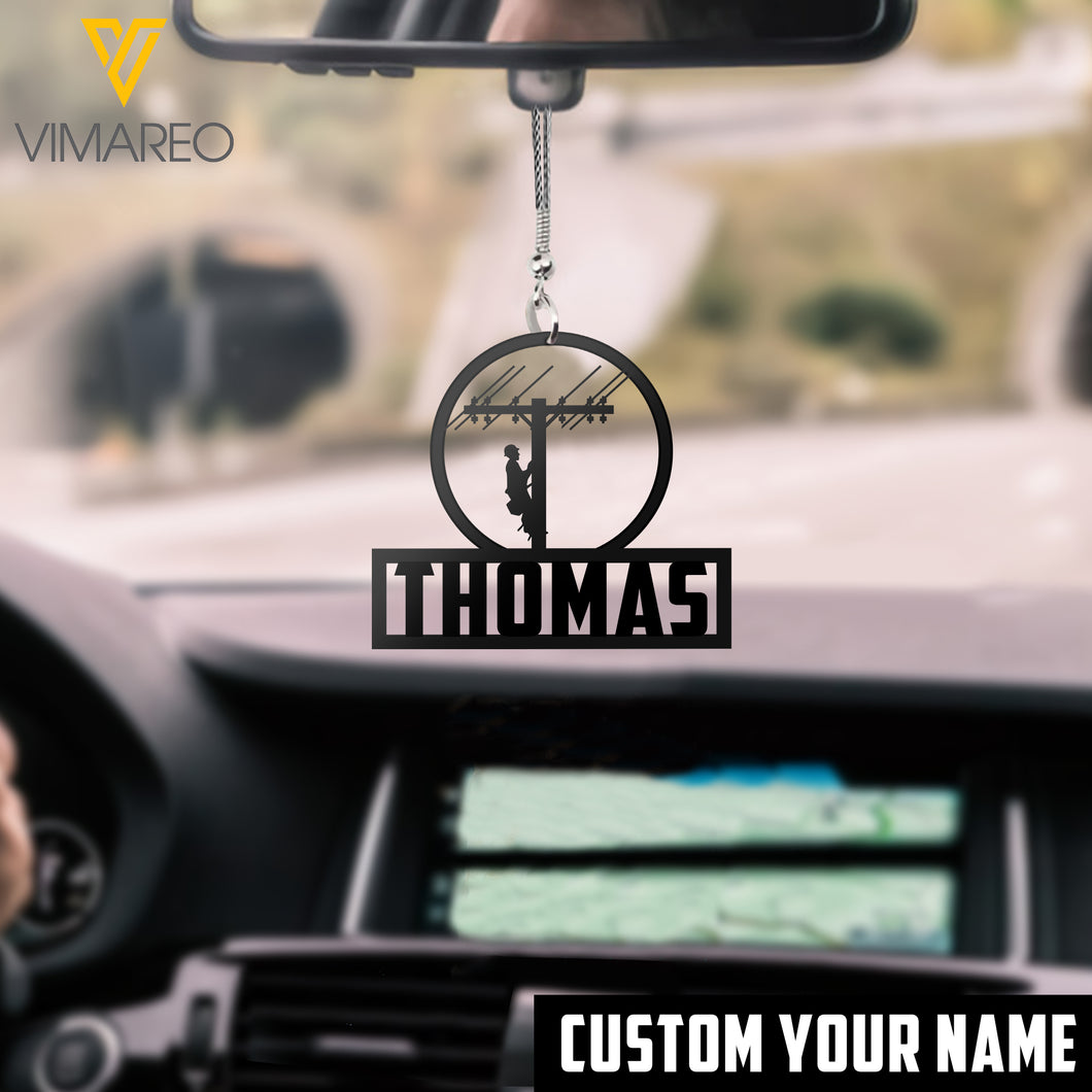 PERSONALIZED Lineman CAR HANGING ORNAMENT