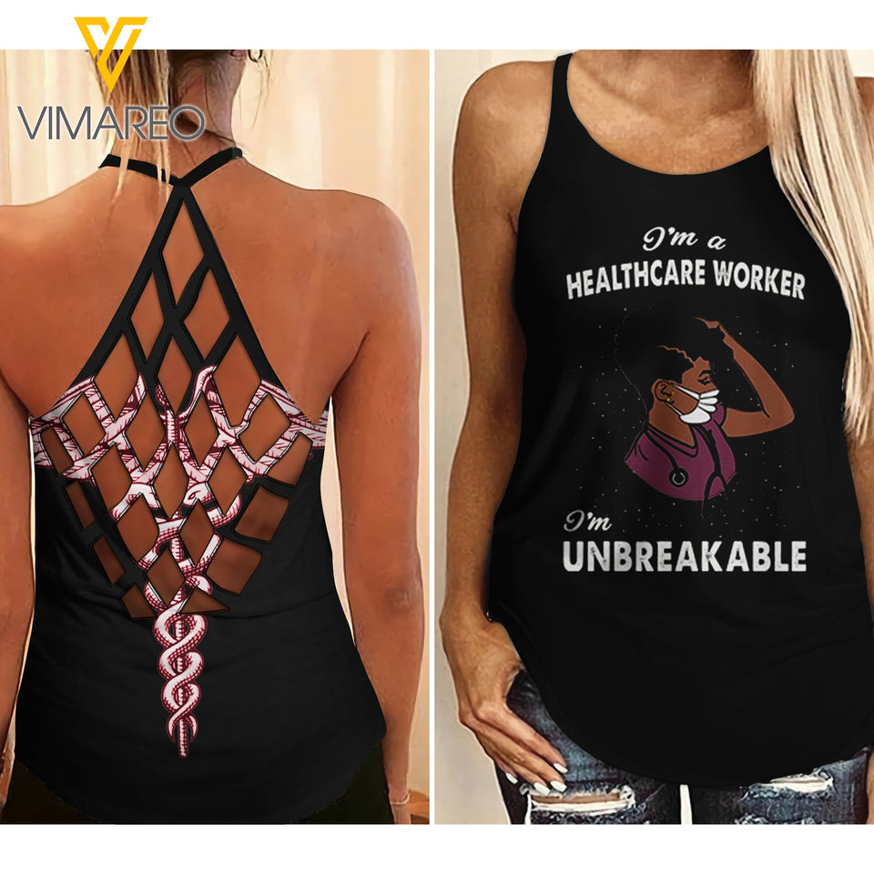 Healthcare Worker Criss-Cross Open Back Camisole Tank Top NKSUE
