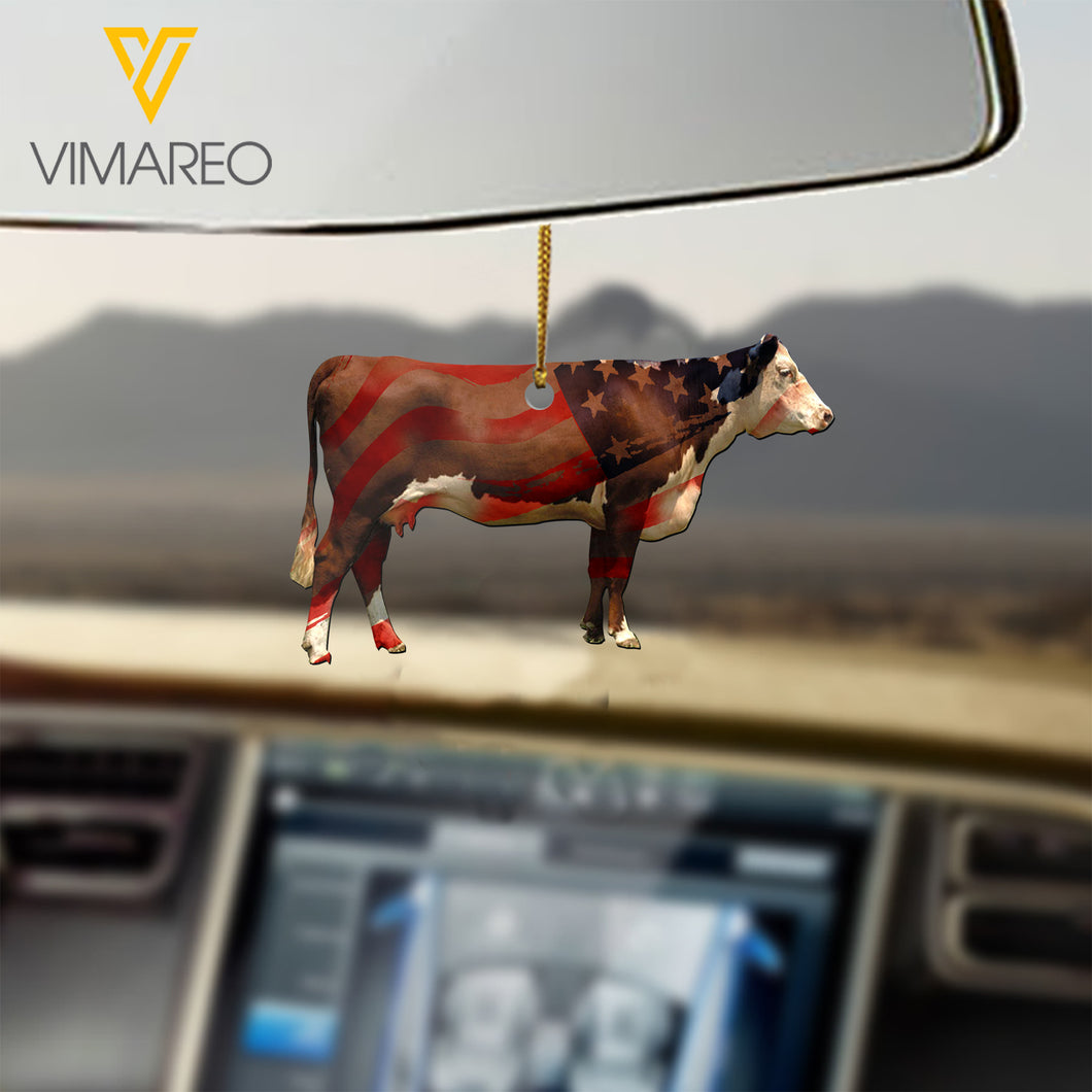 HEREFORD CATTLE CAR HANGING ORNAMENT