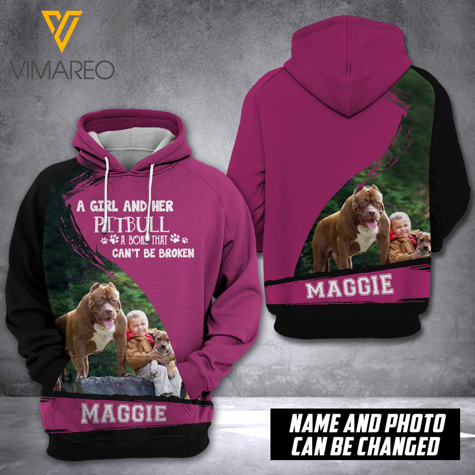 PERSONALIZED PITBULL DOG HOODIE 3D PRINTED AUG-QH24
