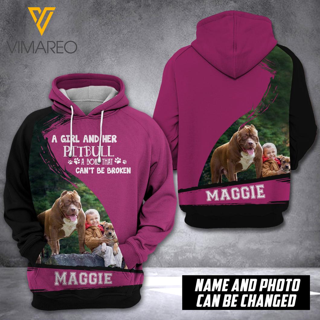 PERSONALIZED PITBULL DOG HOODIE 3D PRINTED AUG-QH24