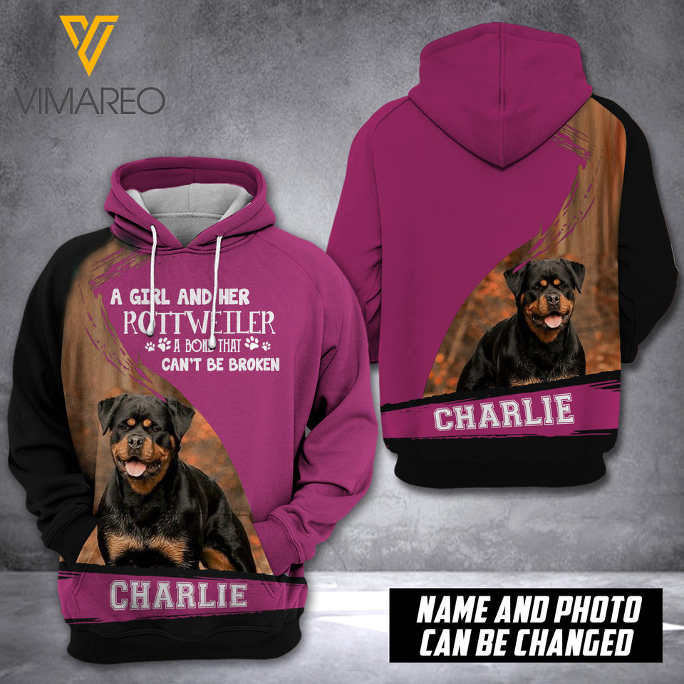 PERSONALIZED ROTTWEILER DOG HOODIE 3D PRINTED AUG-QH24