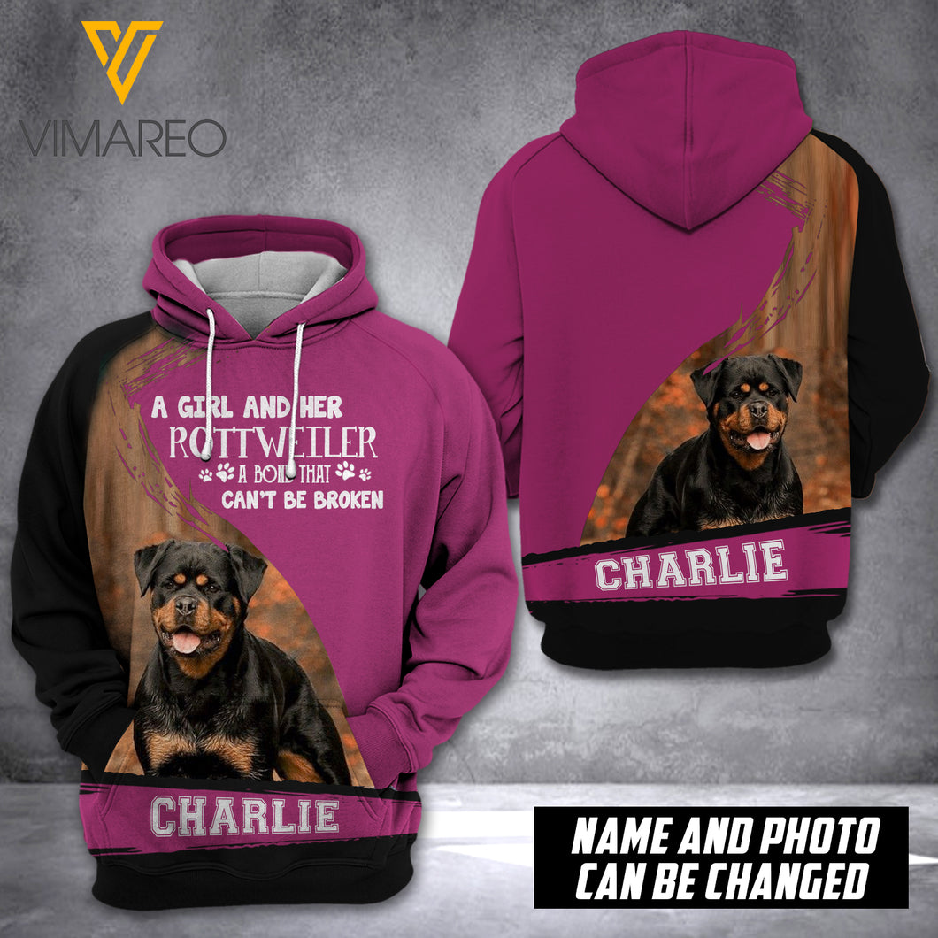 PERSONALIZED ROTTWEILER DOG HOODIE 3D PRINTED AUG-QH24
