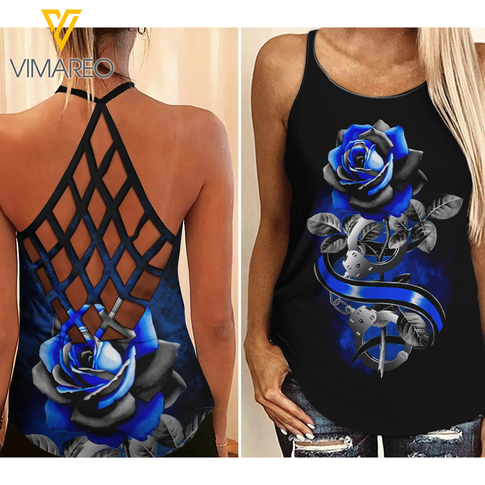 PHN Police Criss-Cross Open Back Camisole Tank Top APR-DT02