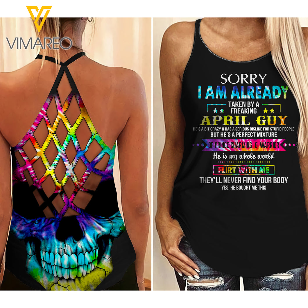 PHN APRIL GUY TYE DYE Criss-Cross Open Back Camisole Tank Top Legging MAR-DT15