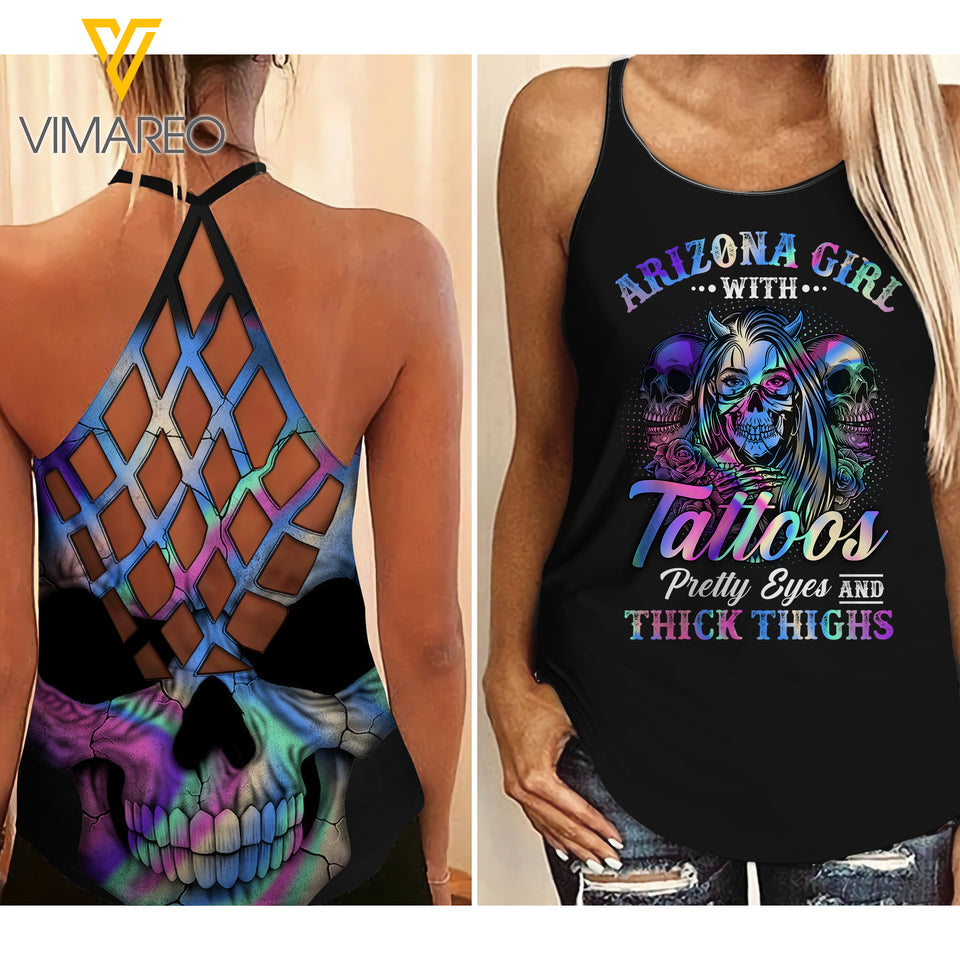 PHN Arizona Girl Criss-Cross Open Back Camisole Tank Top Legging MAR-QH24
