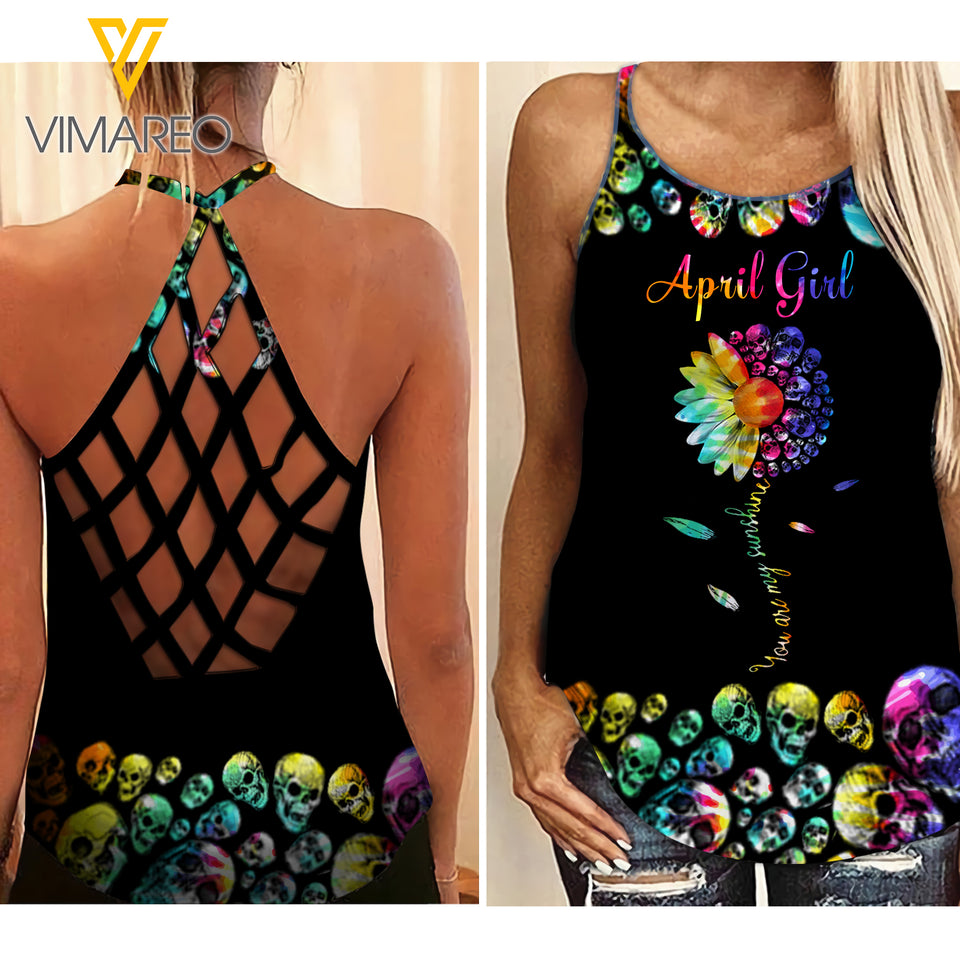 PHN APRIL GIRL TYE DYE Criss-Cross Open Back Camisole Tank Top Legging MAR-QH15