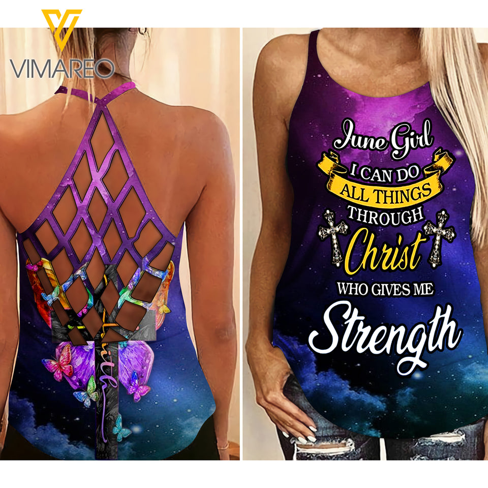 PHN June Girl Criss-Cross Open Back Camisole Tank Top Legging MAR-QH22