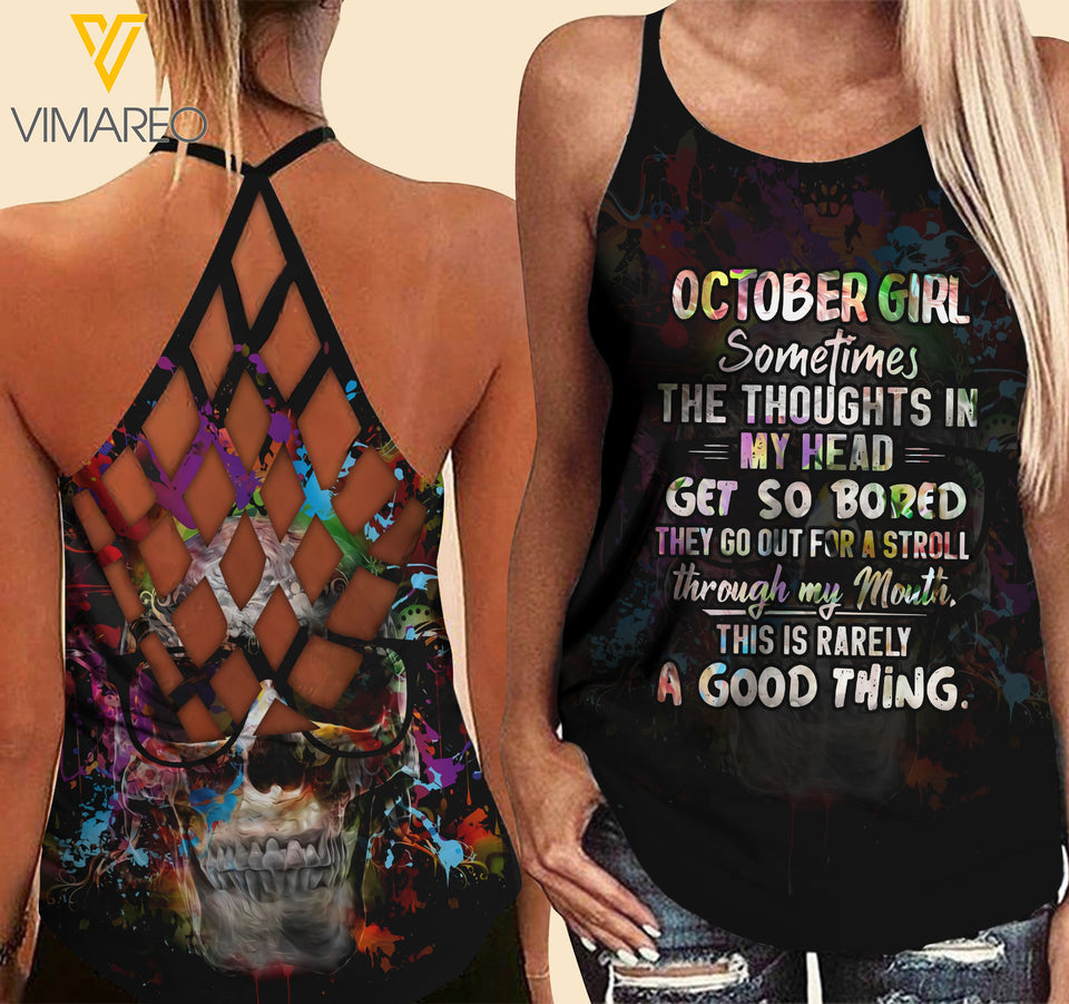 October Criss-Cross Open Back Camisole Tank Top Vm1203