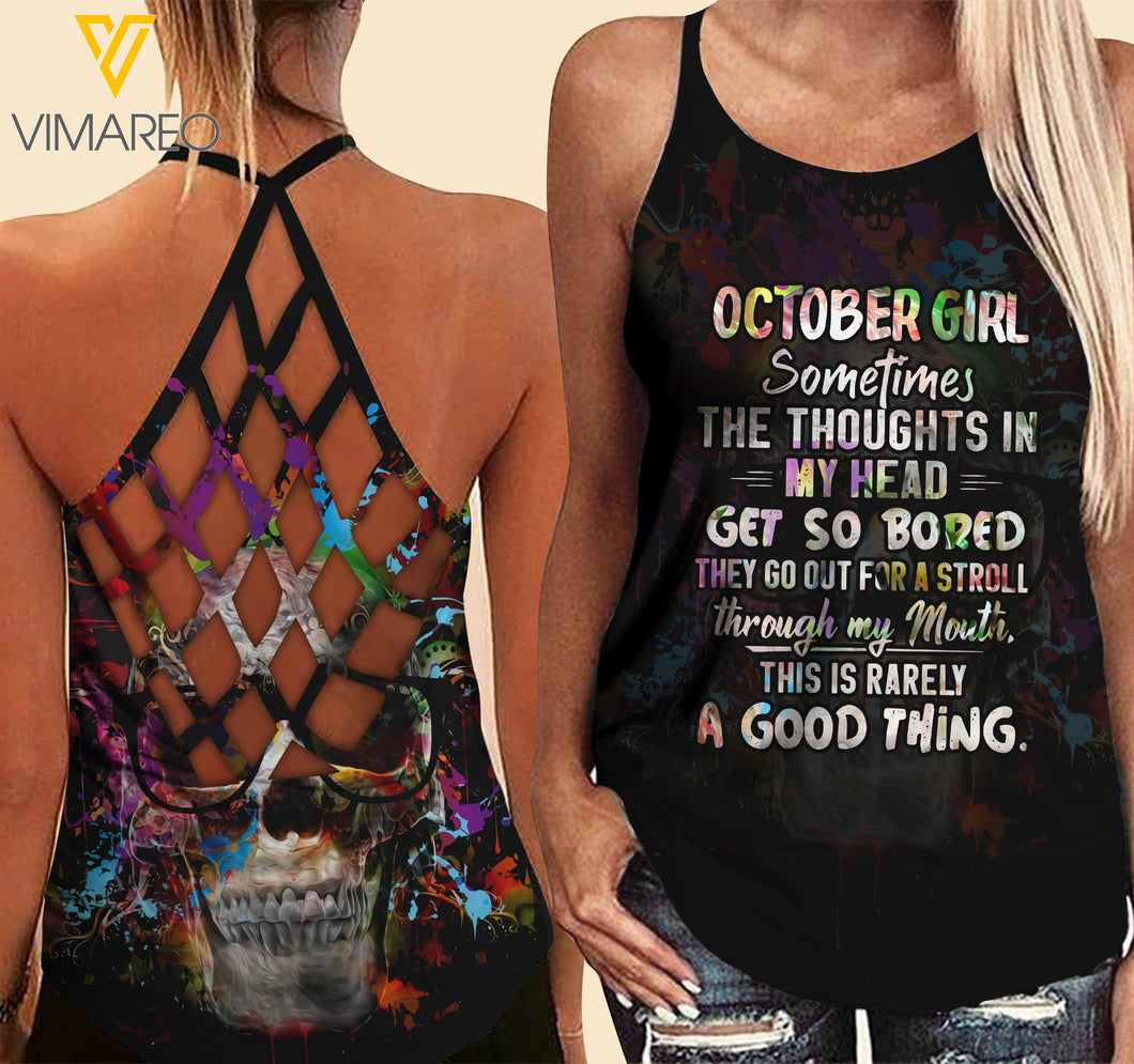 October Criss-Cross Open Back Camisole Tank Top Vm1203