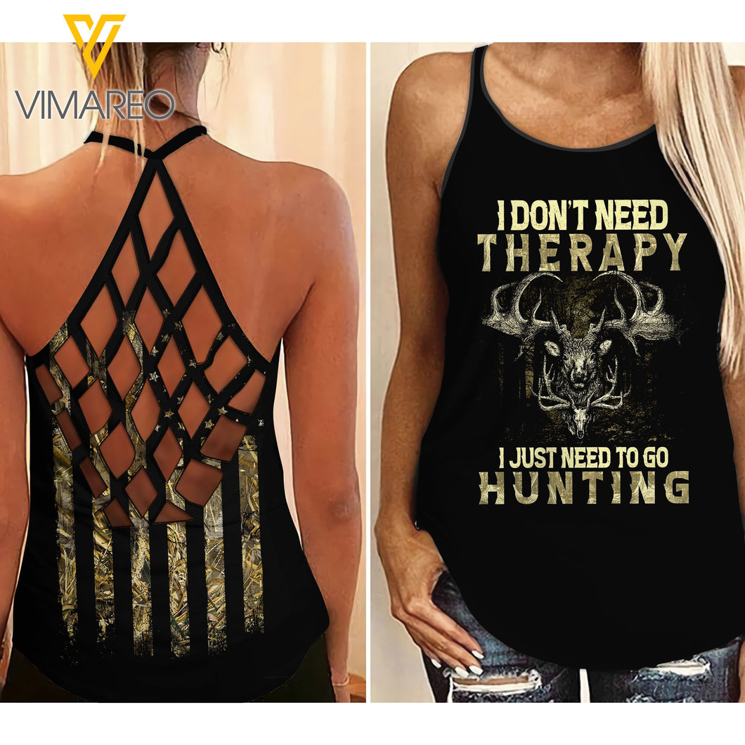 Hunting Criss-Cross Open Back Camisole Tank Top ZQ3103