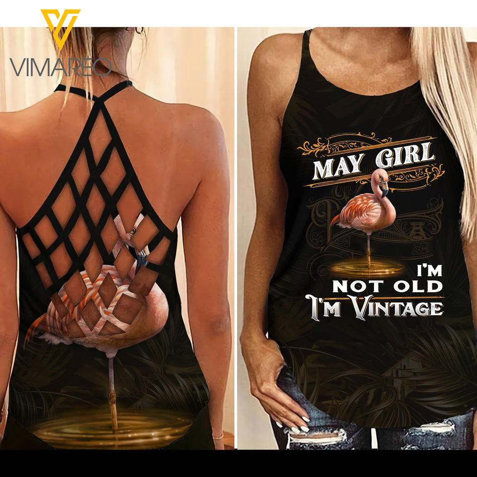 May Girl vintage Criss-Cross Open Back Camisole Tank Top ZQ2503