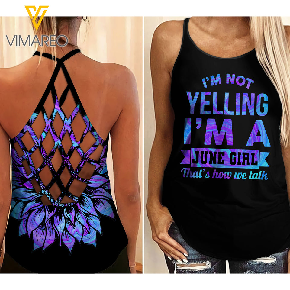June girl yelling Criss-Cross Open Back Camisole Tank Top ZQ1403