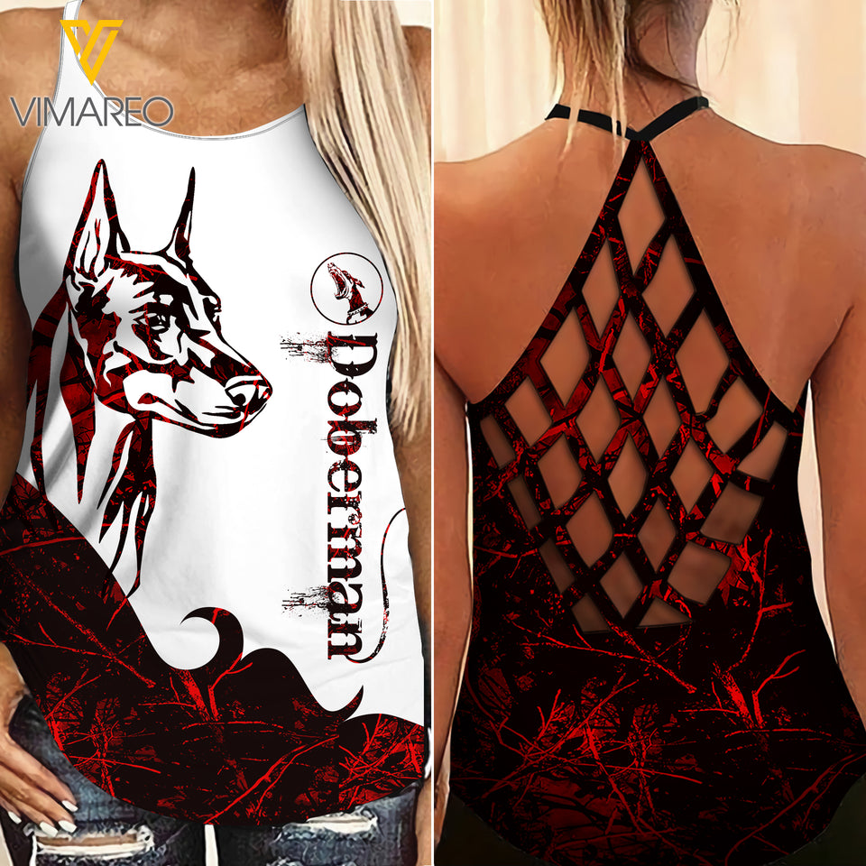 Doberman mom Criss-Cross Open Back Camisole Tank Top  ZT2203