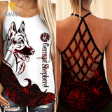 German shepherd mom Criss-Cross Open Back Camisole Tank Top  ZT2203