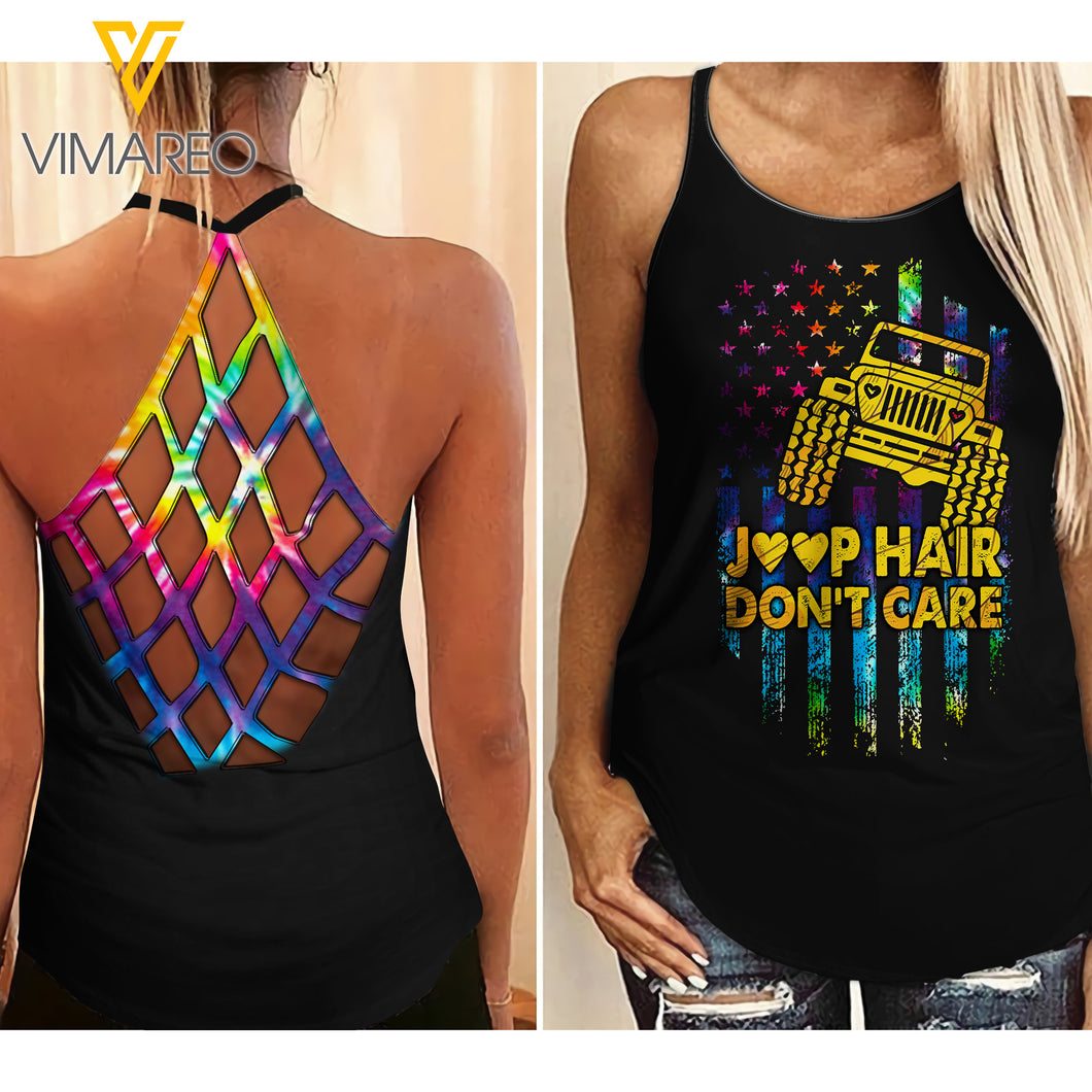 Jeep Girl don't care Criss-Cross Open Back Camisole Tank Top ZT1903