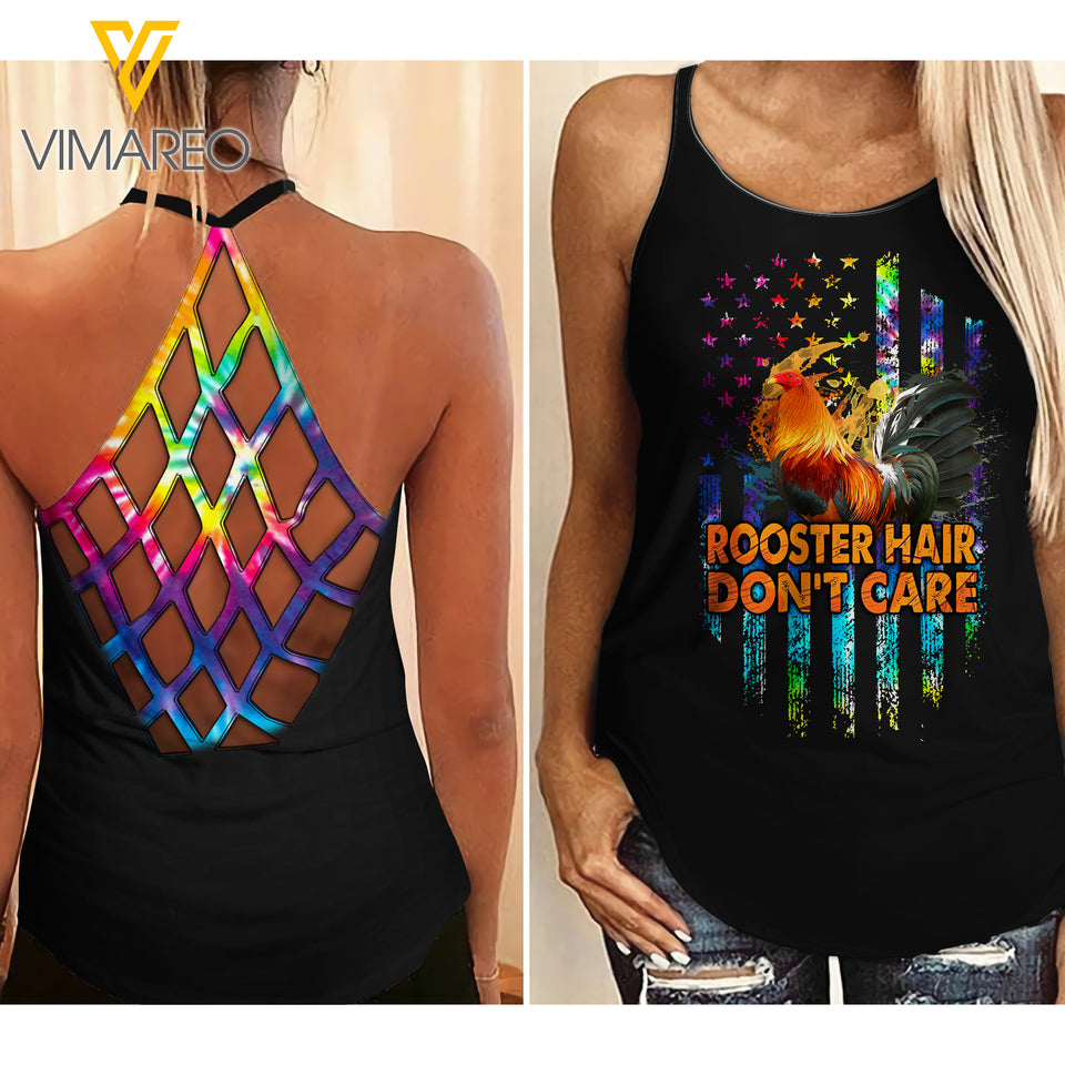 Rooster Girl don't care Criss-Cross Open Back Camisole Tank Top ZT1903