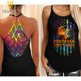 Rooster Girl don't care Criss-Cross Open Back Camisole Tank Top ZT1903
