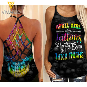 April Girl Pretty eyes Criss-Cross Open Back Camisole Tank Top ZTQ1703