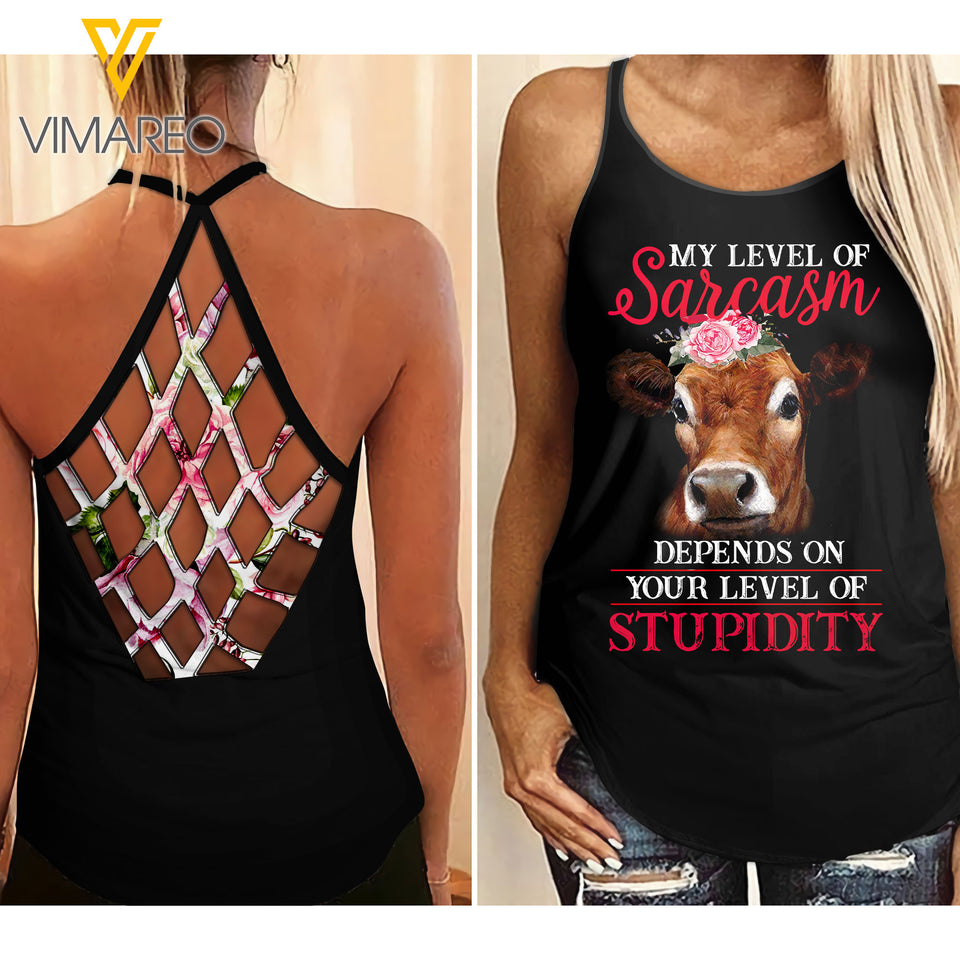 Jersey Cattle Criss-Cross Open Back Camisole Tank Top MAY-HQ13