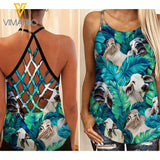 Brahman Cattle Criss-Cross Open Back Camisole Tank Top AUG-HQ27