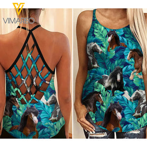 Clydesdale Horse Criss-Cross Open Back Camisole Tank Top AUG-HQ30