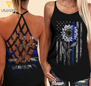 VMMH POLICE Criss-Cross Open Back Camisole Tank Top MAR-HQ11