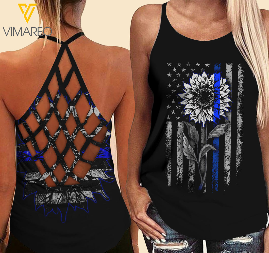 VMMH POLICE Criss-Cross Open Back Camisole Tank Top MAR-HQ11