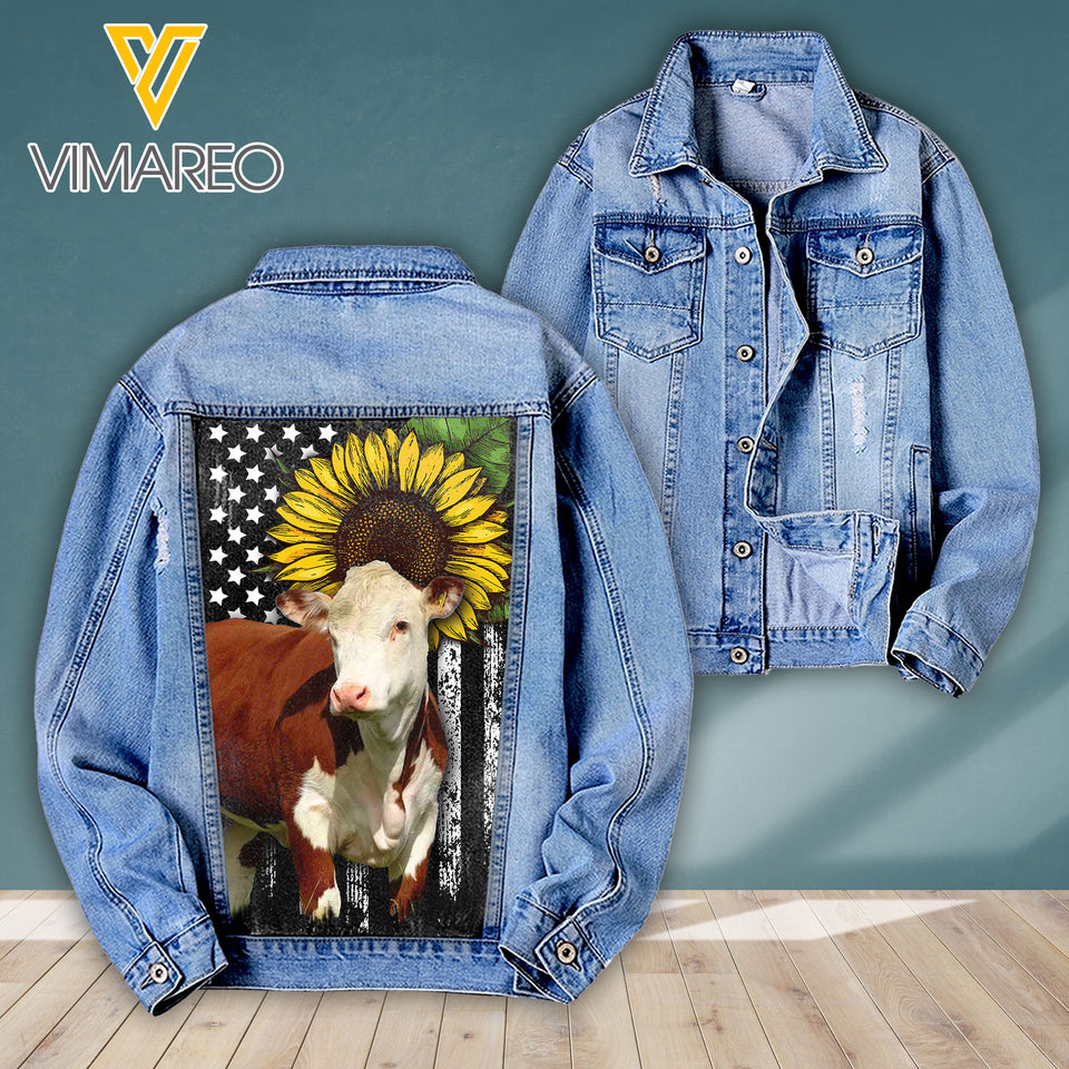 Hereford Cattle Denim Jacket Printed SEP-HQ24