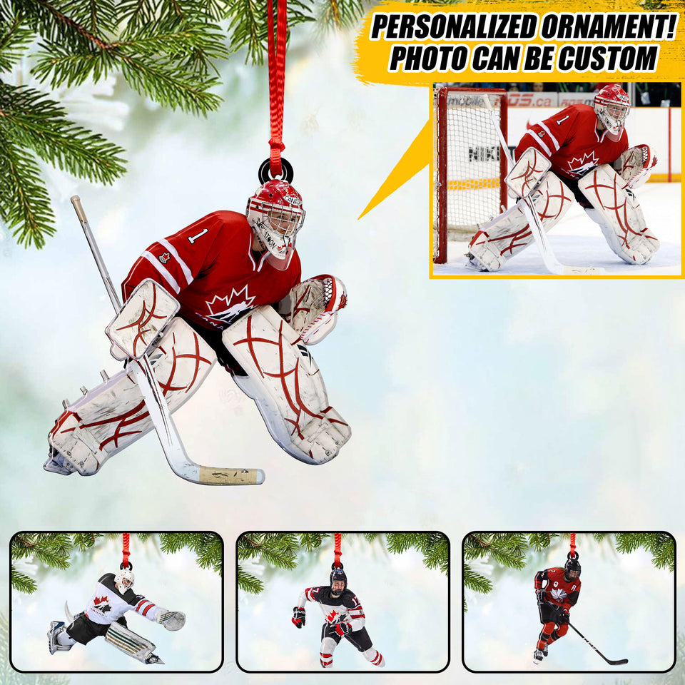 Personalized Image Ice hockey Canadian Christmas Wood Ornament Printed 22OCT-HQ03