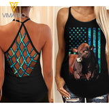 Angus Cattle Criss-Cross Open Back Camisole Tank Top SEP-HQ07