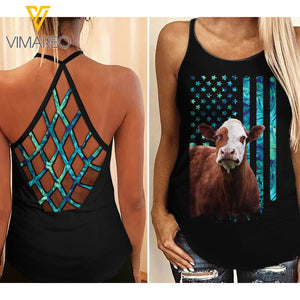 Hereford Cattle Criss-Cross Open Back Camisole Tank Top SEP-HQ07